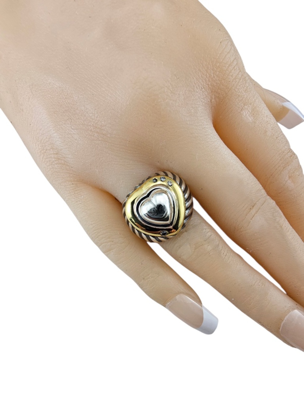 David Yurman Sterling Silver & 18K/14K Gold Diamond Heart Ring Size 6 #24619 - Picture 9 of 9